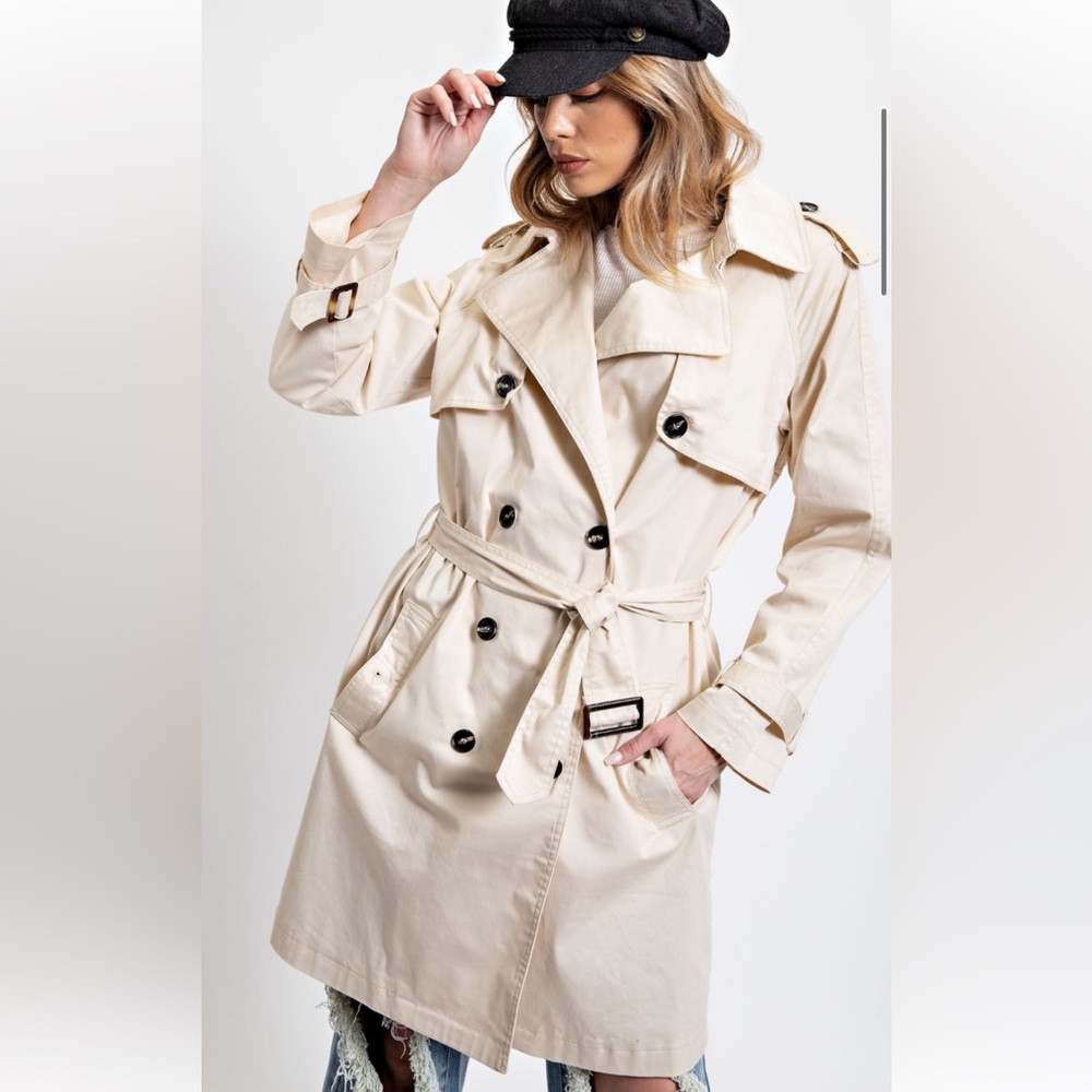 easel Cream Double-Breasted Trench with Waist Tie